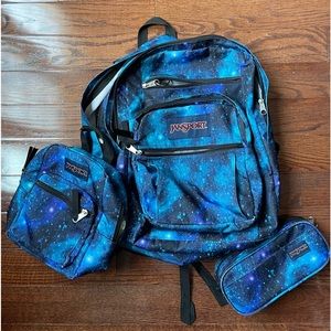 Jansport backpack, pencil case and lunchbox